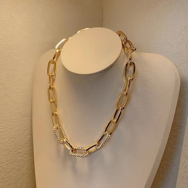 Jewelry Set Gold Tone Double Link Chain Necklace And Earring Set With Cubic Zirconia For Women Trendy Minimalist Versatile Accessory