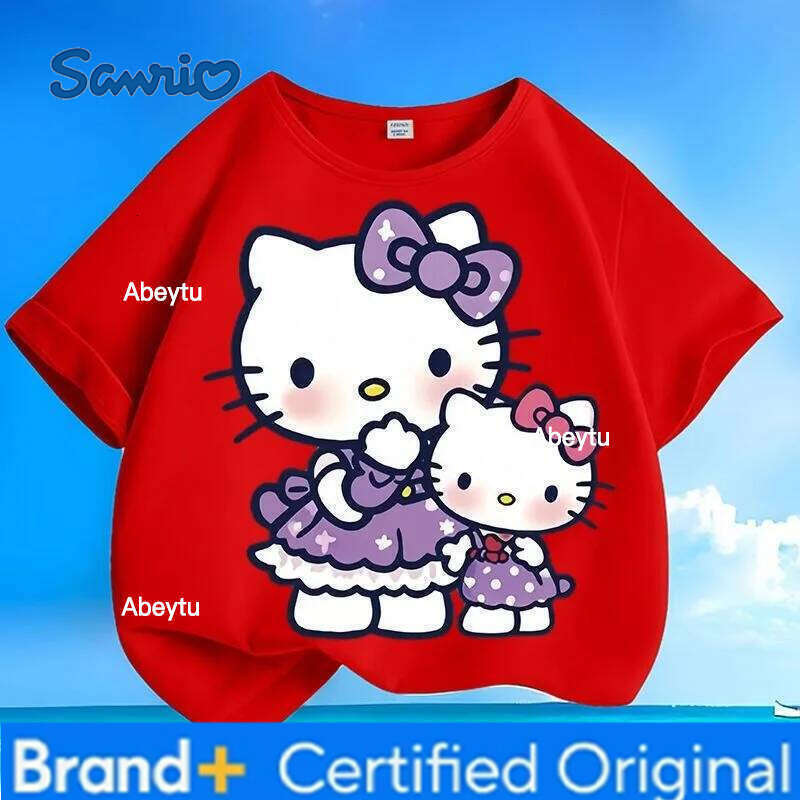 Sanrio Best-Selling HelloKitty Kids Tees Summer New Crew Neck Loose Casual Short Sleeve Tops for Boys Girls H260120