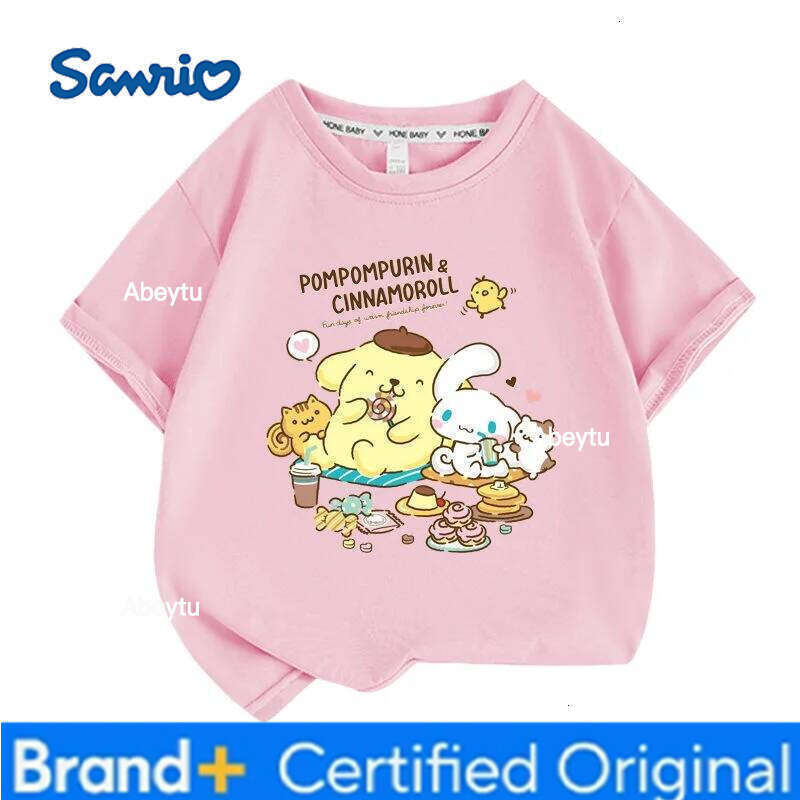 Sanrio Summer Baby Girls 100% Cotton Clothes Kid Children Boys Pompompurin Printed T-shirts Cartoon Short Sleeve Top Outfits H2601201