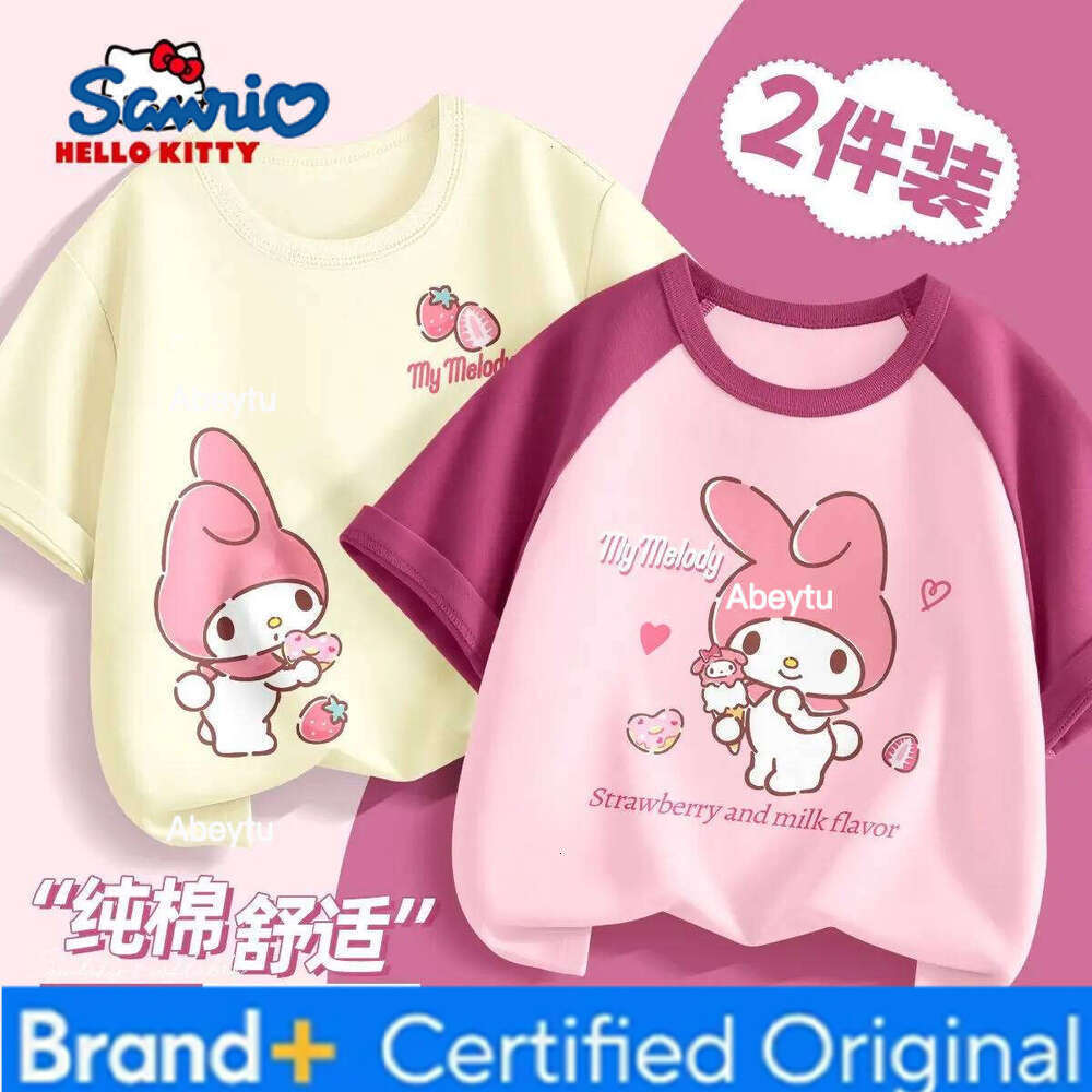 Sanrio 2pcs/pack Summer Baby Girls Clothes Children Hello Kitty Short Sleeve T-shirts Kid Cotton Cartoon Breathable Soft Top H2601201