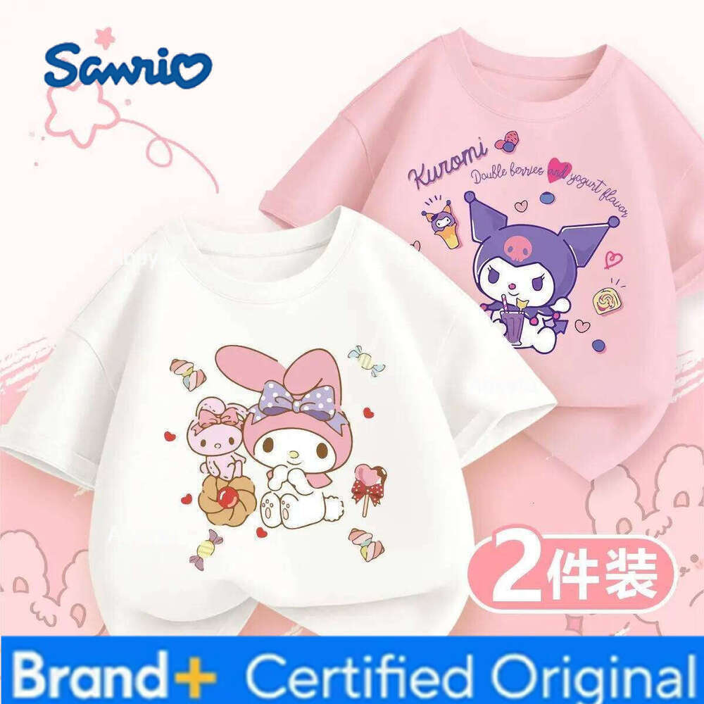 Sanrio 2pcs/pack Summer Baby Girls Clothes Children Hello Kitty Short Sleeve T-shirts Kid Cotton Cartoon Breathable Soft Top H260120