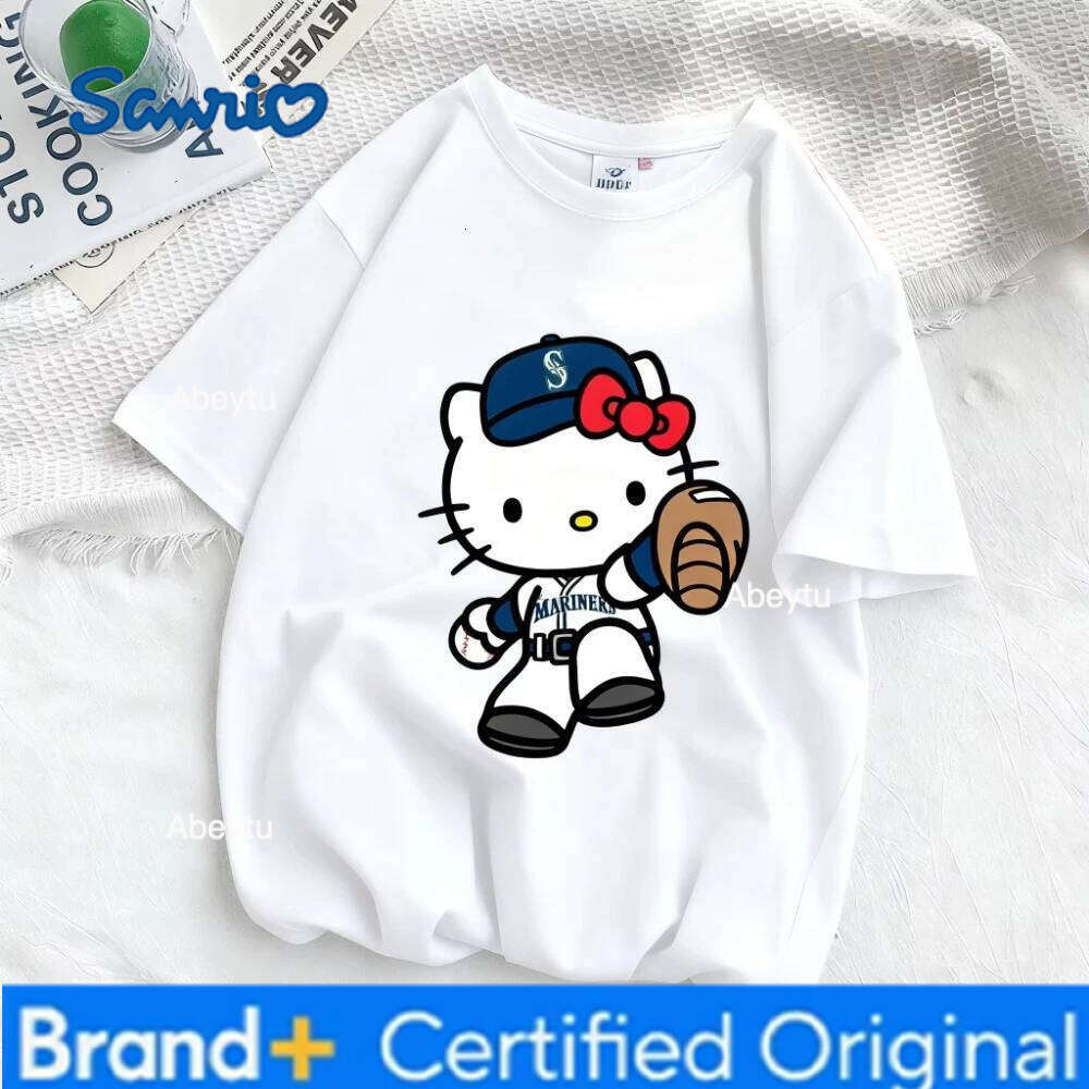 Sanrio MINISO Hello Kitty T-shirts Summer New Short Sleeve Cotton T-shirt Men's Women Fashion Design Animation Costume Couple High H2601201