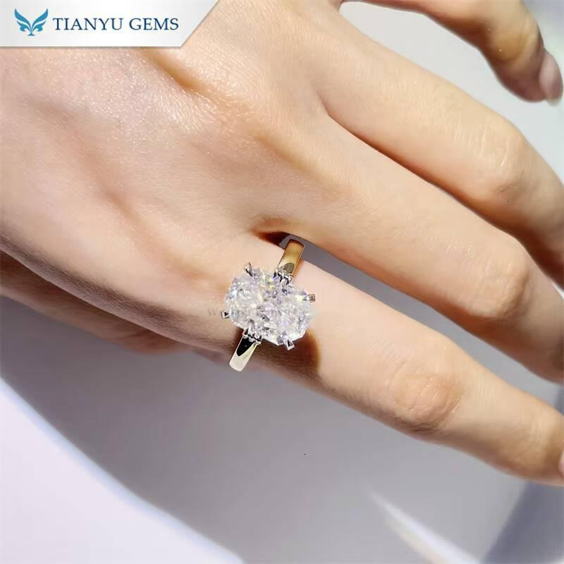Tianyu Gems 115x82mm Elongated Cushion Moissanite Rings Euro Shank Two Tone Real Gold 18k 14k 10k Engagement Ring for Women
