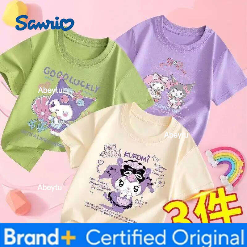 Sanrio 3PCS Baby Girls Cotton Top Kid My Melody Printed Children Autumn Fashion Short Sleeve T-shirt Boy Clothes H260120