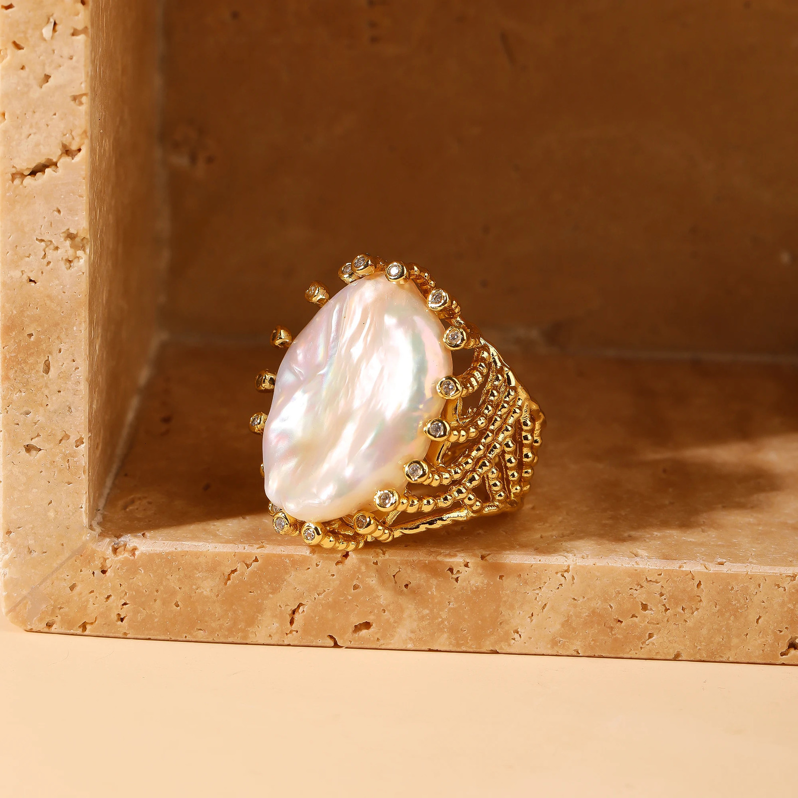 Resizable Natural Freshwater White Coin Pearl Ring Zirconia Party Anniversary Jewelry for Women Lady Gift 260119