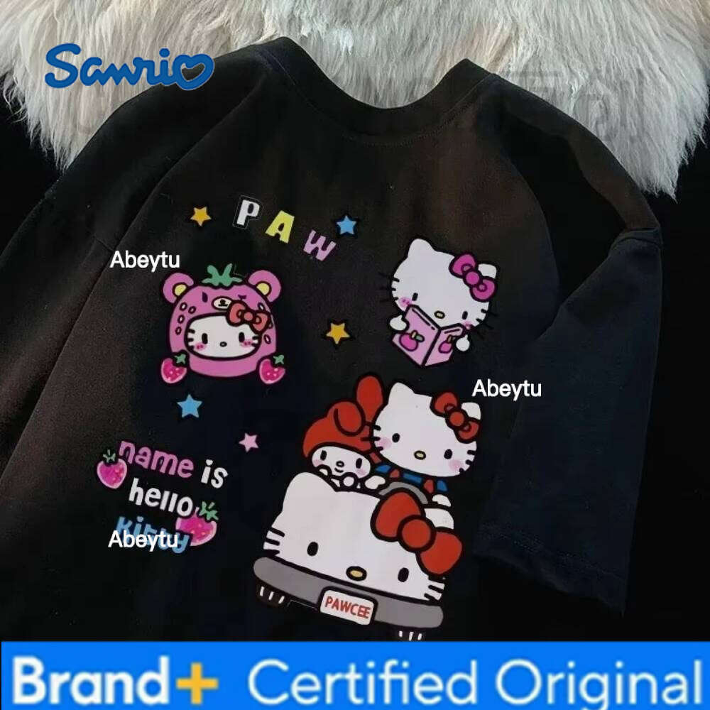 Sanrio MINISO Ashion Summer New HelloKitty Cartoon Cat Design Style Men Women T-Shirt Loose Fit Korean Version Age-Reducing Student Top H260120
