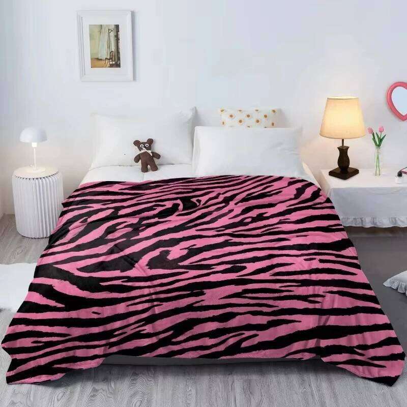Pink Leopard Zebra Print Flannel Blanket - Warm Throw for Kids Adults Teens & Sofa Bed W260120