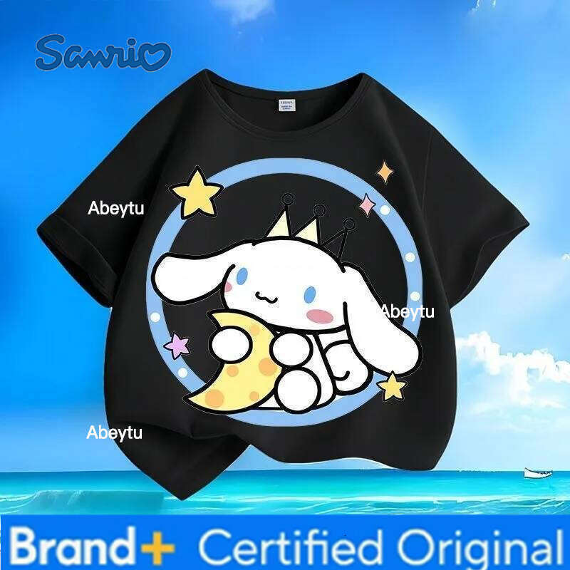 Sanrio Limited Time Special Offer Summer Kuromi Cinnamoroll Kids T-shirt Comfort Loose Breathable Machine Washable Low Maintenance Tops H260120