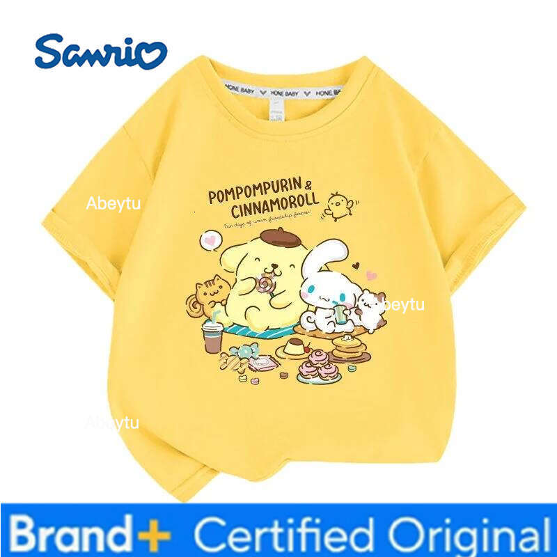Sanrio Summer Baby Girls 100% Cotton Clothes Kid Children Boys Pompompurin Printed T-shirts Cartoon Short Sleeve Top Outfits H2601201
