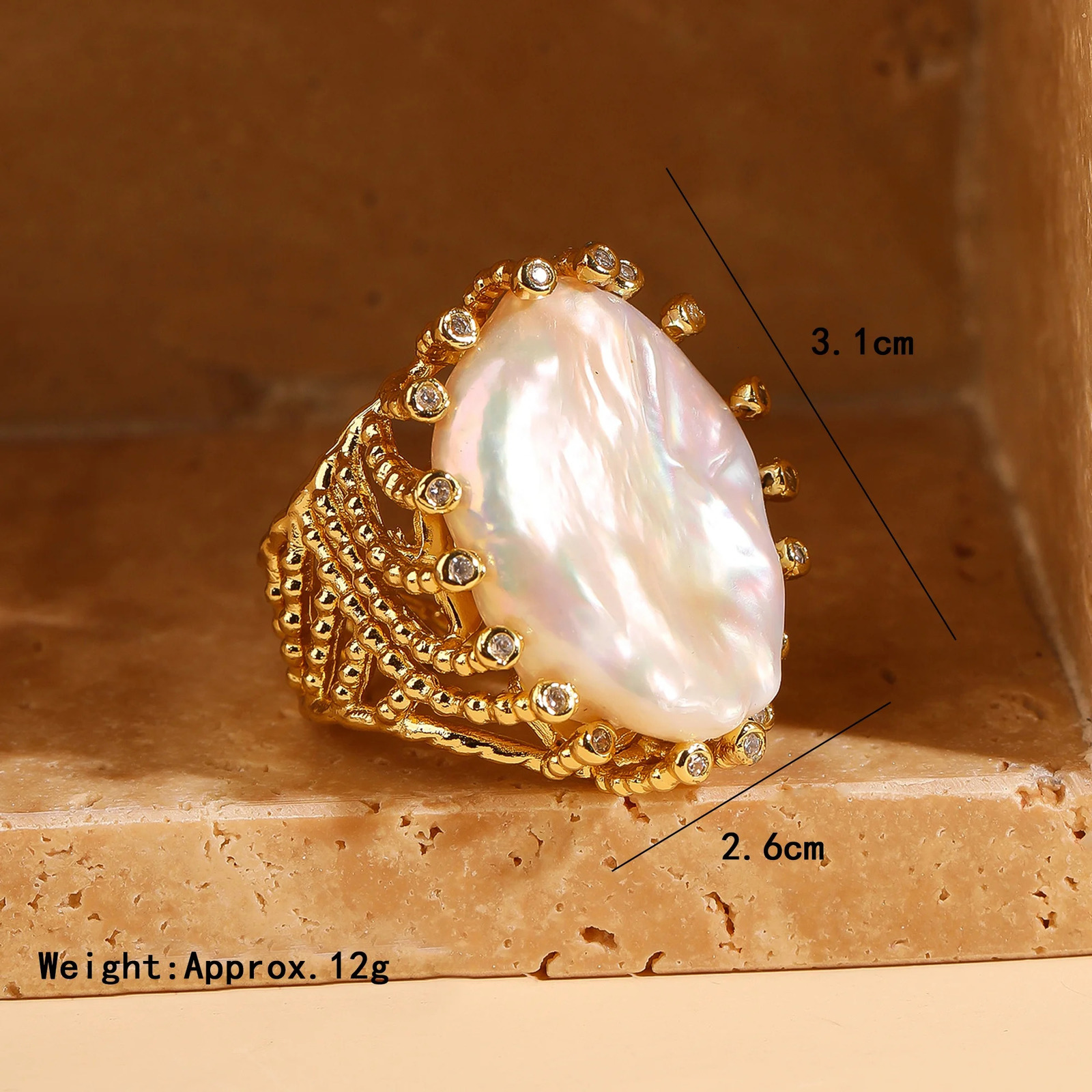 Resizable Natural Freshwater White Coin Pearl Ring Zirconia Party Anniversary Jewelry for Women Lady Gift 260119