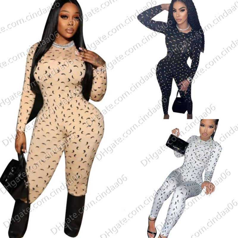 Spring And Autumn Designer Bodysuits Sexy Womens Jumpsuits Fashion Print Tight Multi Color Rompers One Piece Clothing