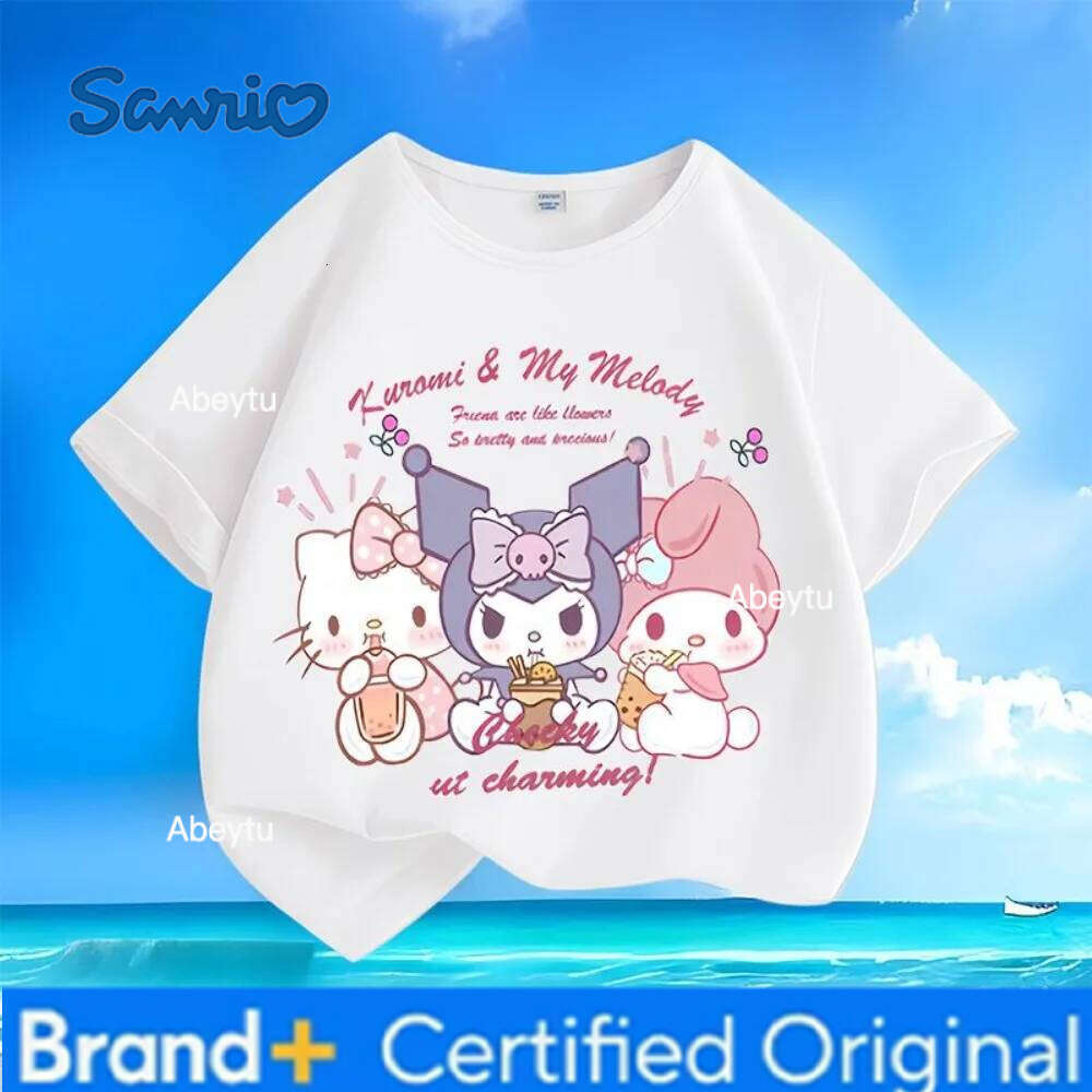 Sanrio Trendy Kids Style & Hello Kitty Cute Anime Print Unisex Streetwear Knit Short-Sleeve T-Shirt Lightweight and Comfortable H260120