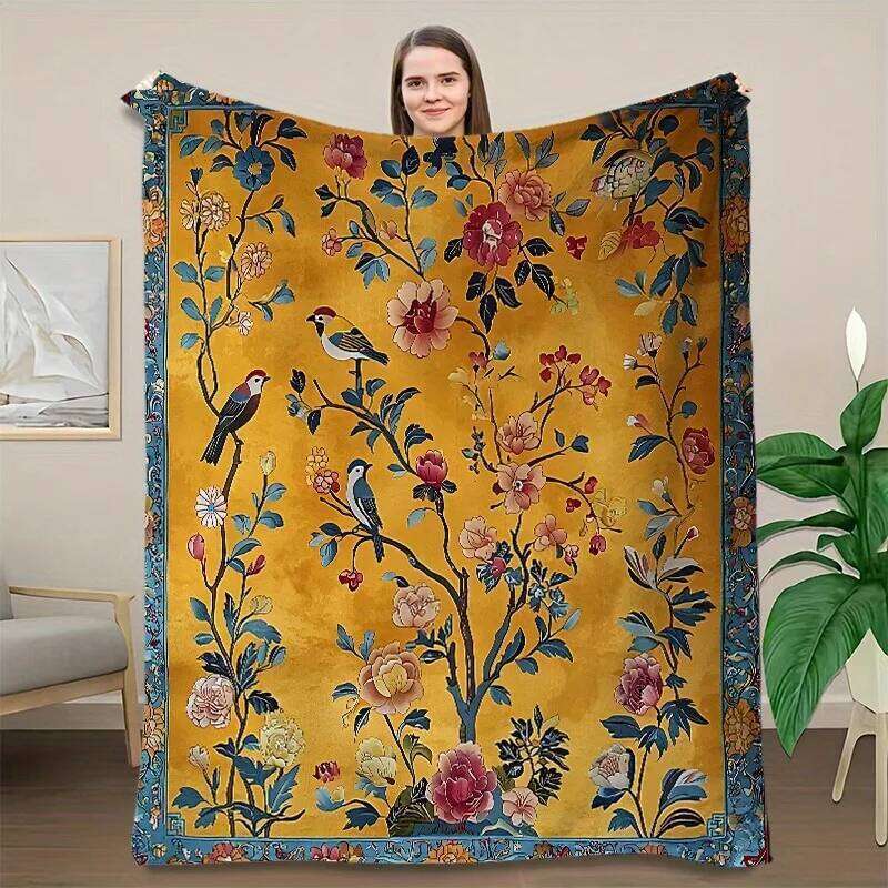 Creative Flower Tree Bird Pattern Flannel Velvet Comfortable Warm and Soft Plush Blanket Office Napping W260120