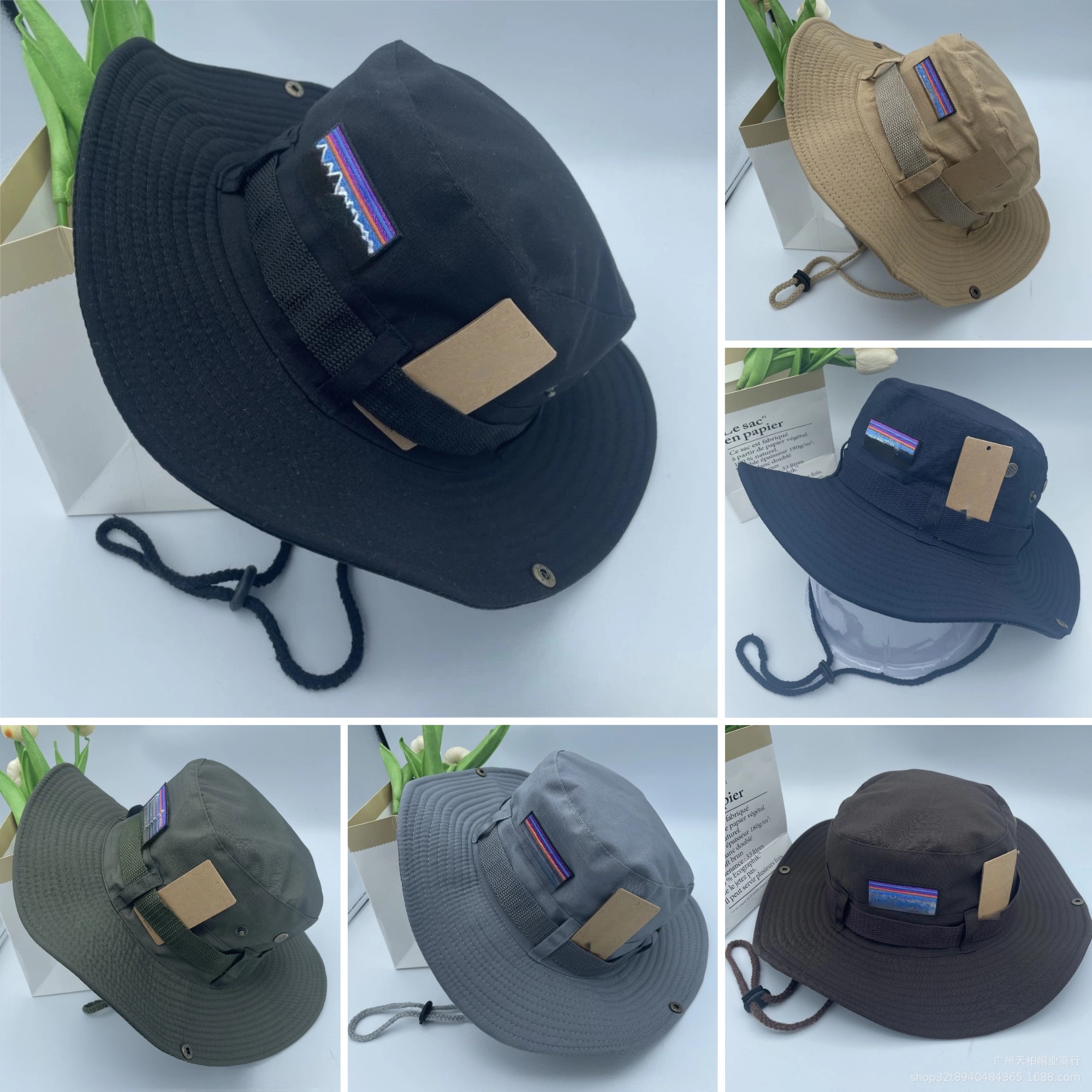 Designer mans luxury hat Premium Outdoor Wide Brim Boonie Hat Sun Protection Black Bucket Hat Streetwear Style Wide Brim Hat