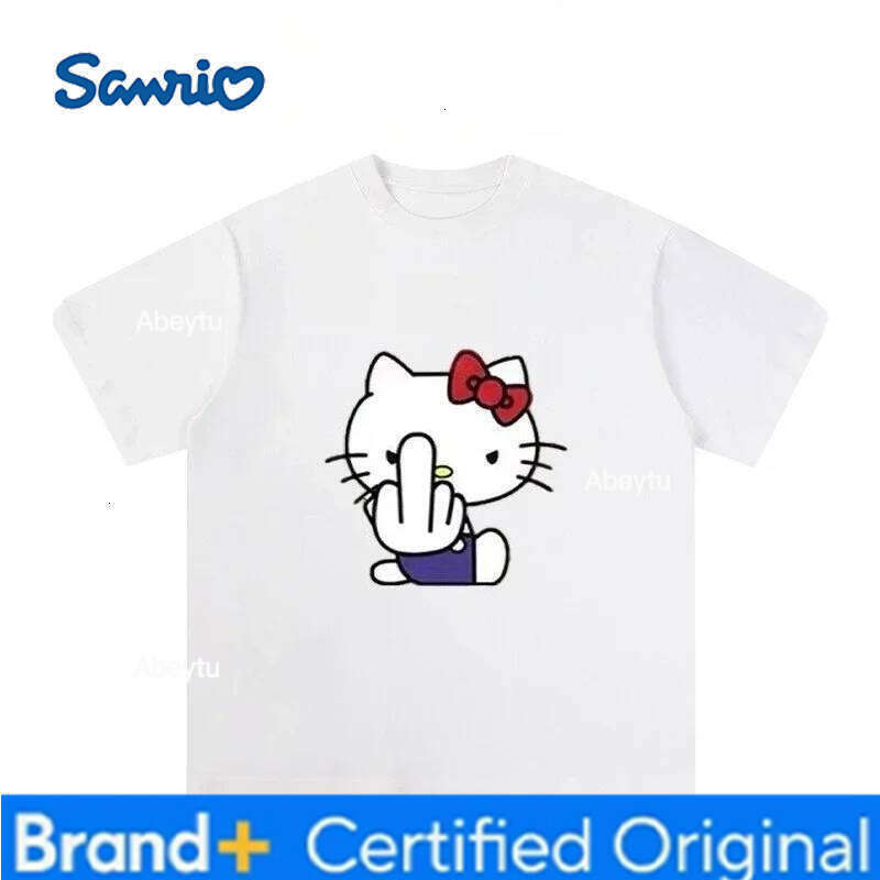 Sanrio American Hello Kitty Fun Print 2025 Cartoon Peripheral Top Trend Plus Size Loose Casual Short-sleeved T-shirt H260120