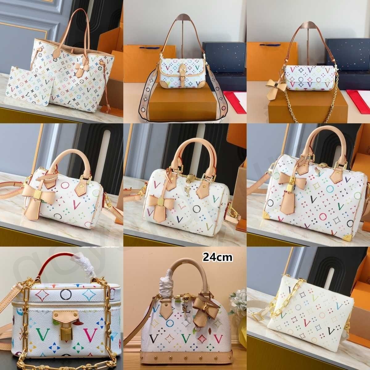 Classic multicolor rainbow bag Nano Designer Shopping Bags Tote Card Shoulder Wallet Crossbody Bag Monogram Coated Canvas Rainbow Hues Bow Padlock