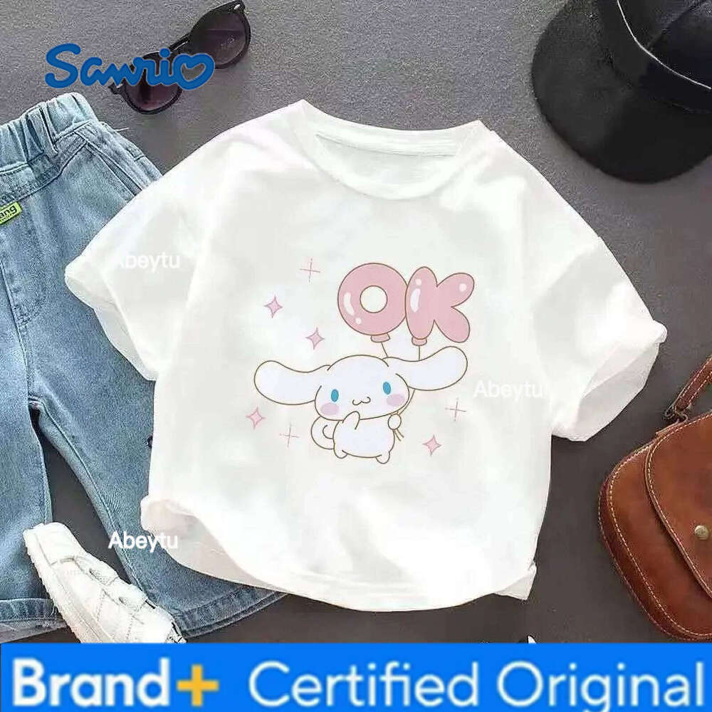 Sanrio Premium Cinnamoroll Printed Summer Cotton T Shirt For Big Kids And Girls Cute Casual Family Matching Tops H260120