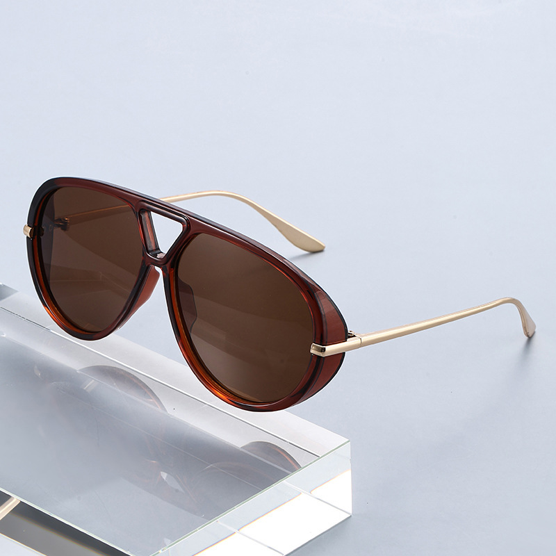 New Pilot Metal Large Frame Glasses Trendy Retro Simple Cross-Border UV Protection Toad Style Double Bridge Sunglasses