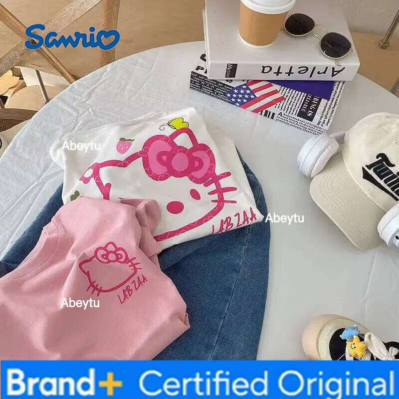 Sanrio Hello Kitty Children's Clothing Pure Cotton Summer New Women's Short Sleeve T-shirt Cartoon Printed Casual Cute Base Top H260120
