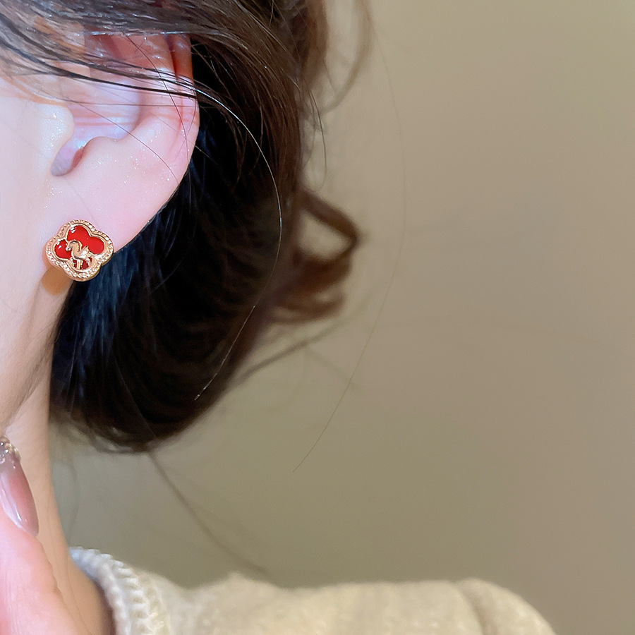 Chinese Style Red Gourd for Women, Autumn and Winter Exquisite Small Micro Inlaid Zircon Earrings, Elegant Versatile New Earrings - view 3