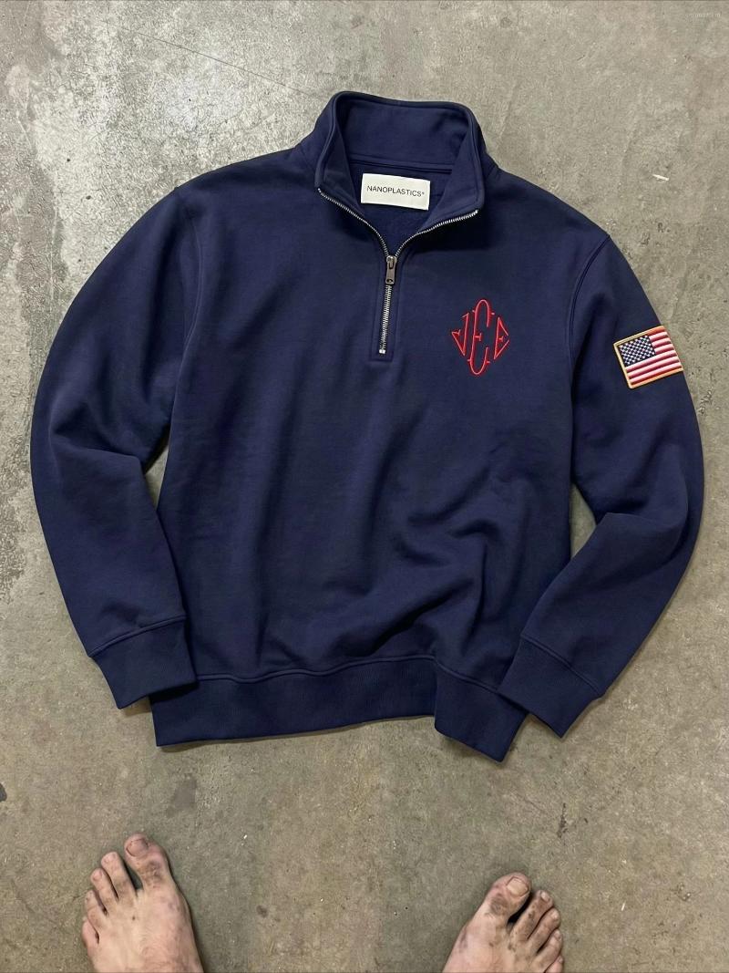 Men's Hoodies Sell Epstein Embroidered Sweatshirt Stand Collar Quarter Zip Pullover Oversize Mens In Stock 24 Hour Hip-hop Rock Casual Clothing