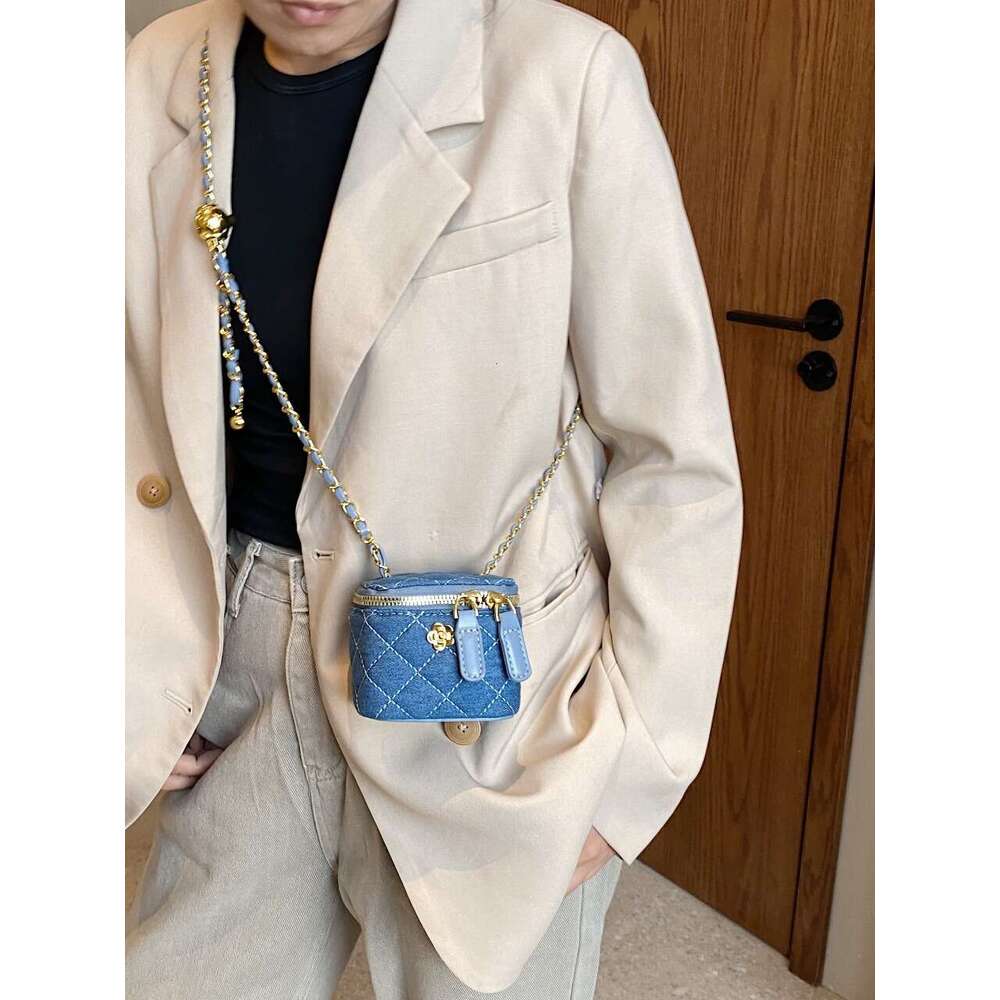 New Style Mini Crossbody Golden Ball Square Box Lipstick Internet Celebrity Versatile Denim Camellia Small Waste Bag