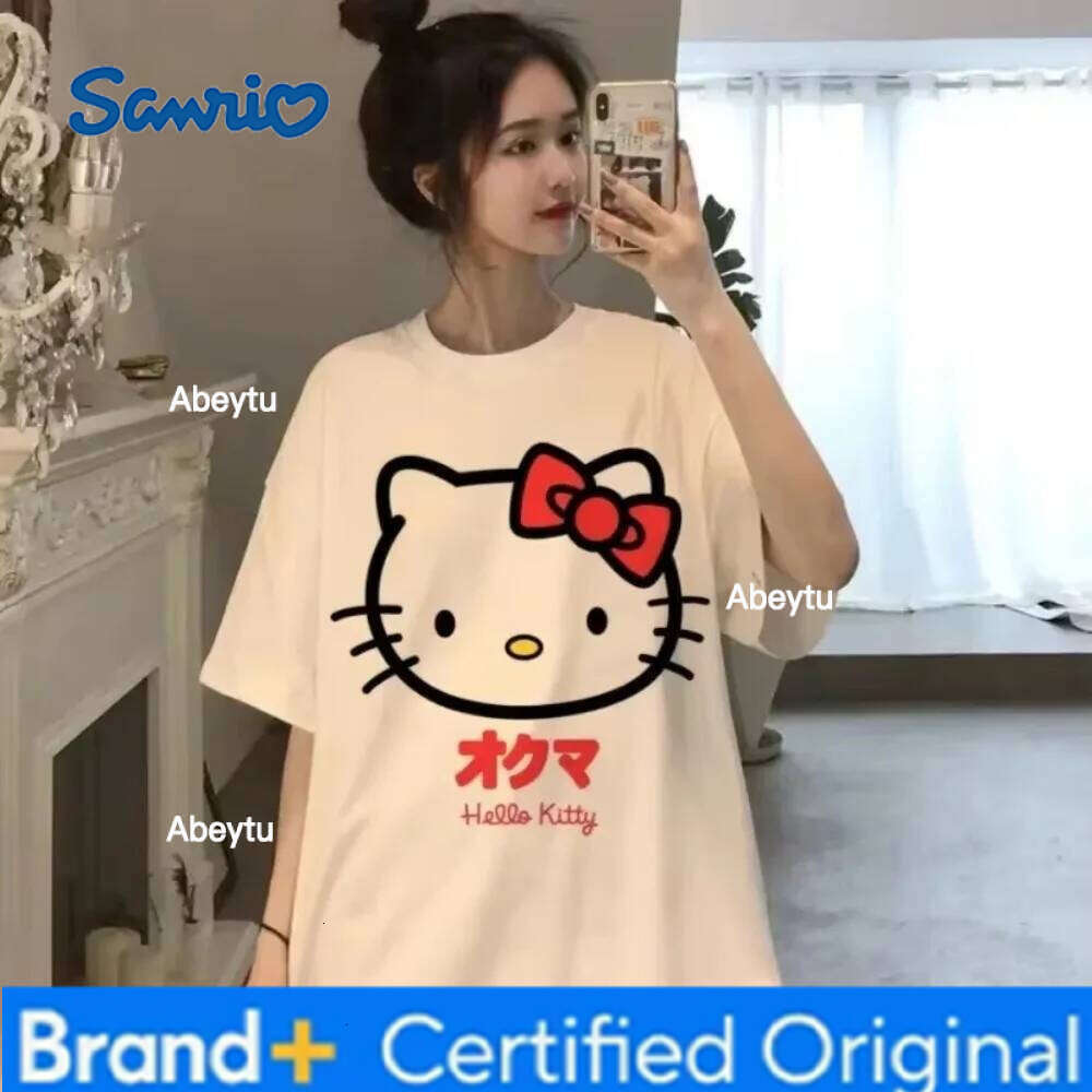 Sanrio MINISO Hello Kitty Cute White T-shirt New Korean Y2K Street Campus Style Women's Oversized Quick-dry Top H260120