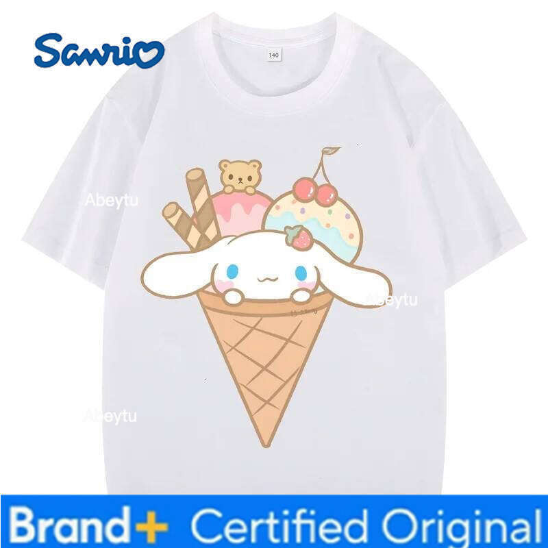 Sanrio Anime Cinnamoroll Children's Short Sleeve s Kawaii Girl Boys White Versatile Korean Thin Style Tops H260120