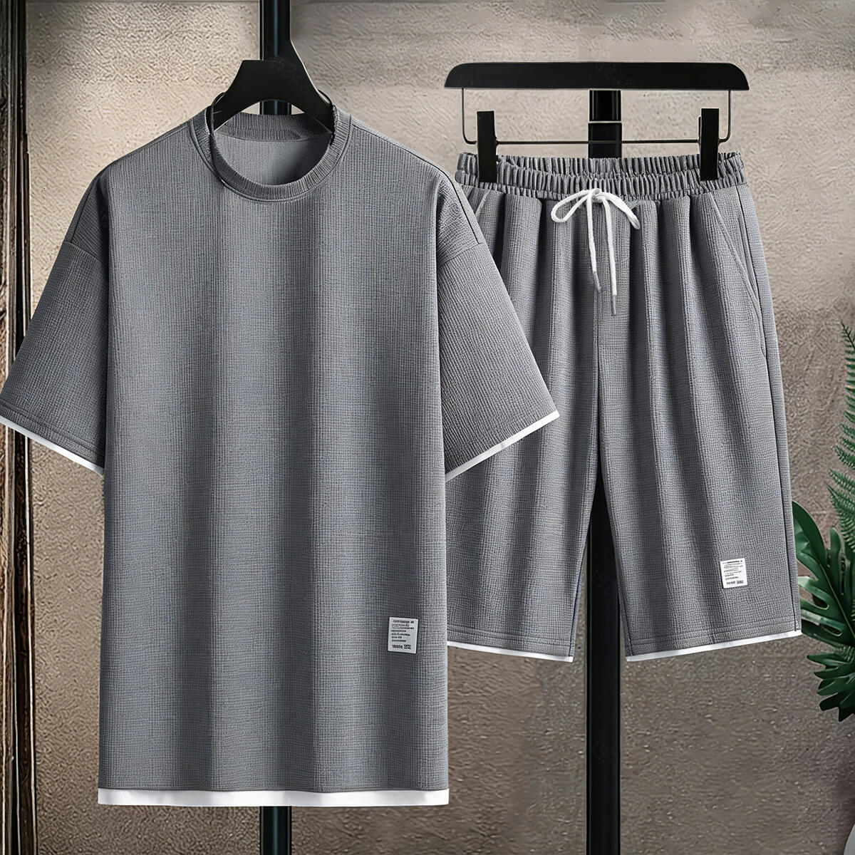 Men's Waffle Knit 2-Piece Tracksuit | Casual Short Sleeve T-shirt & Shorts Set | 4 Colors Available