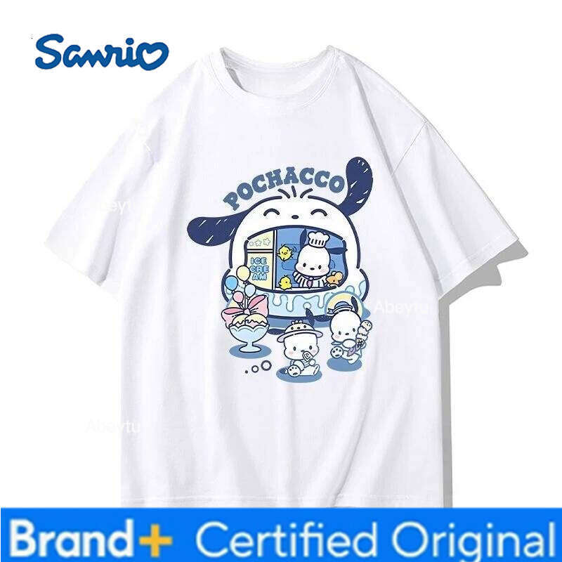 Sanrio Miniso New Pochacco Cartoon Summer Surrounding Women Men Cotton T-shirt Y2K Loose Casual Short Sleeved Top H260120