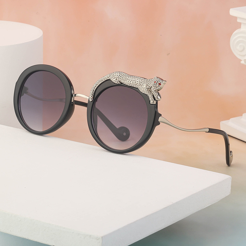 Luxury Brand Designer Sunglasses Steampunk Leopard Sunglae For Women, European And American Style, Unique Round Frame Sunglae, Cro-Border Outdoor Stre