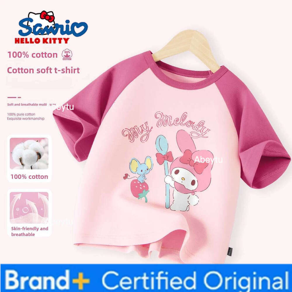 Sanrio Summer Baby Girls Clothes Kid My Melody Printed T-shirts Children Cartoon Solid Cotton Short Sleeve Top Patchwork Outfits H2601201
