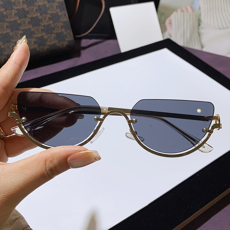 Luxury Brand Designer Sunglasses European And American Style Retro Fashion Half-Frame Cat Eye Sunglasses Internet Celebrity Same Style No Makeup High-