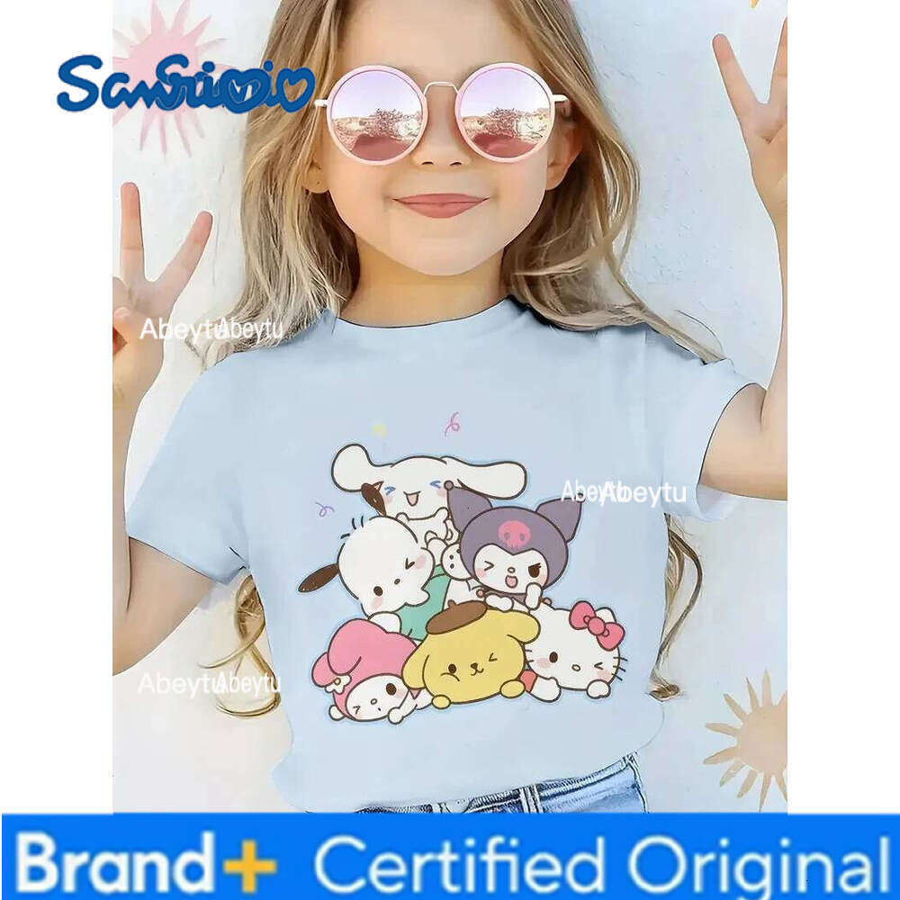 Sanrio Summer Cartoon Anime Fun Cute Printed Girl's Short sleeved Daily Street Leisure Comfortable Kids T-shirt H260120