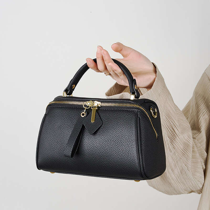 Genuine Leather Elegant Women's New Vintage Simple Free shipping Classic Boston Handbag Cowhide Crossbody Shoulder Bag