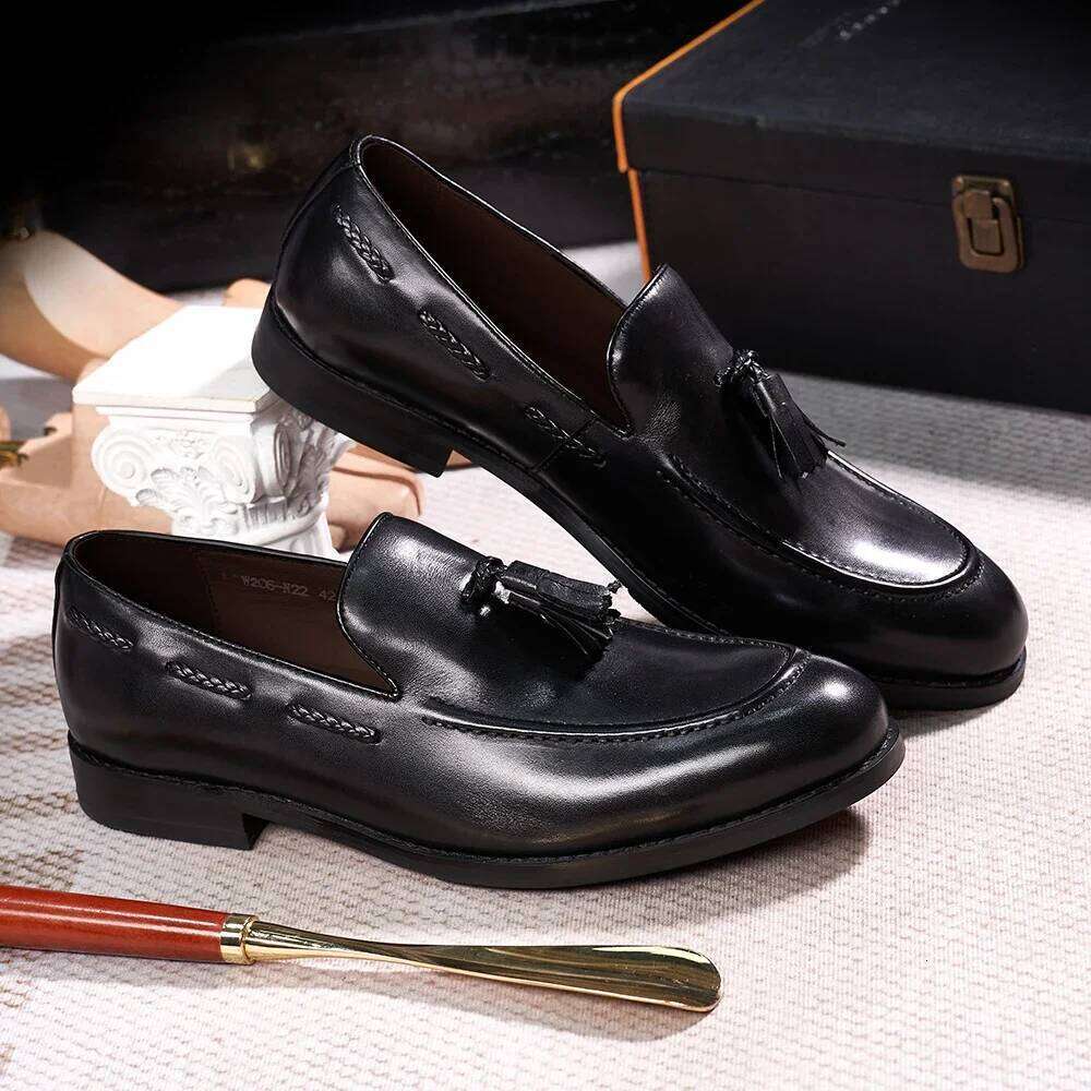 Classic Men's Genuine Leather Tassel Loafers Handmade Slip-On Casual Shoes Comfortable for Office Wedding Dressing Daily Wear XJ260120