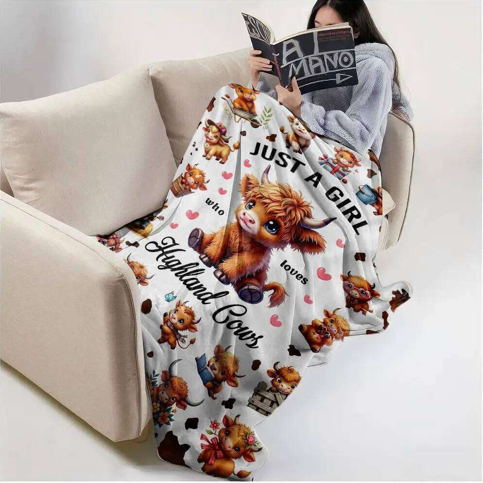 1PC Throw Cute Highland Flannel Blanket Couch Bed Sofa Warm blankets Perfect Festival Gifts for a Girl Boy who Loves Cow W260120