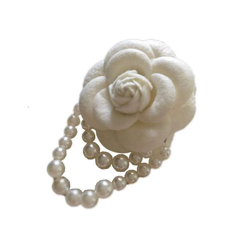 Korean Version Handmade Camellia Small Fragrance Style Brooch Black White Gray Flower Vintage Pin Suit Sweater Accessory Trendy