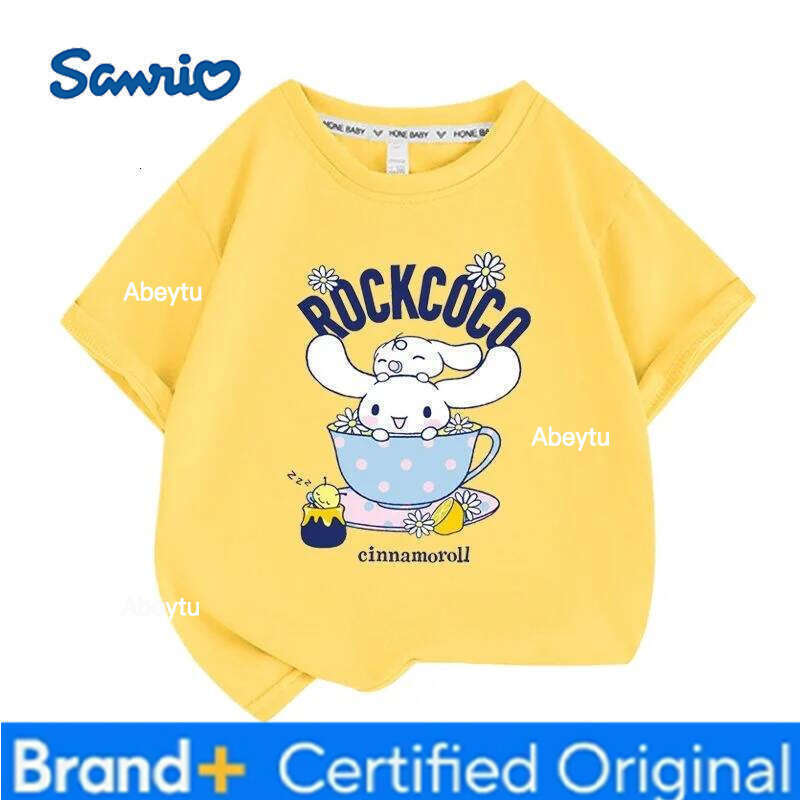 Sanrio Summer Baby Girls 100% Cotton Clothes Kid Children Boys Cinnamoroll Printed T-shirts Cartoon Short Sleeve Top Outfits H260120