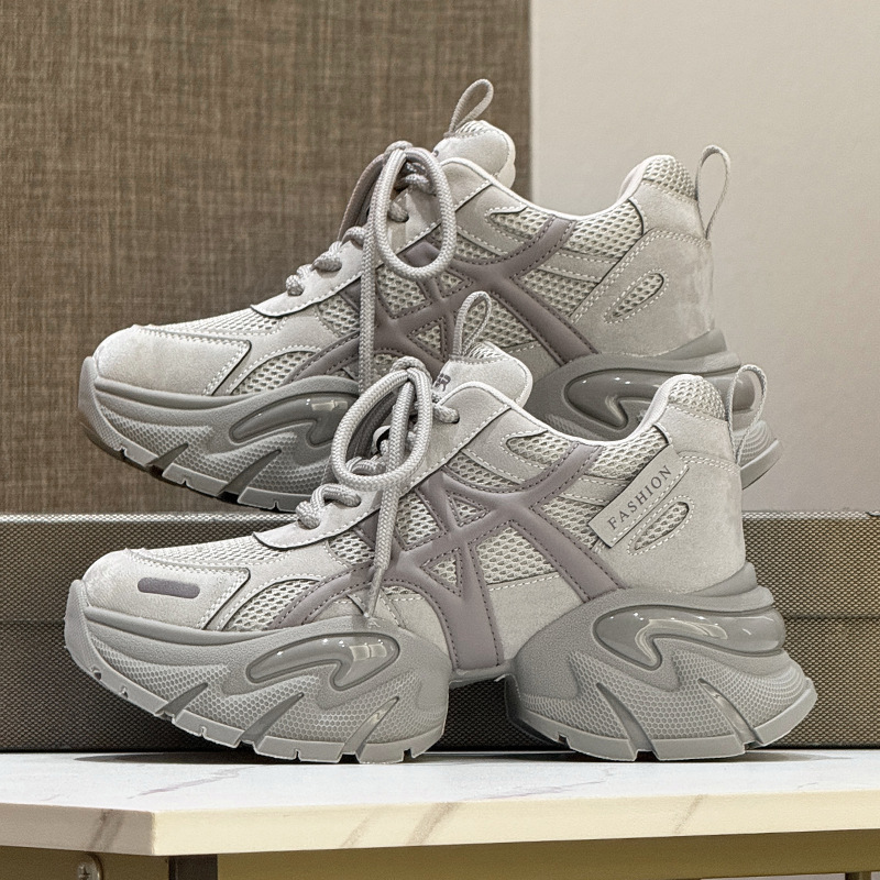 In stock dad shoes for women, new style for autumn and winter 2025, height increasing thick-soled casual and versatile trendy sneakers, muffin shoes f