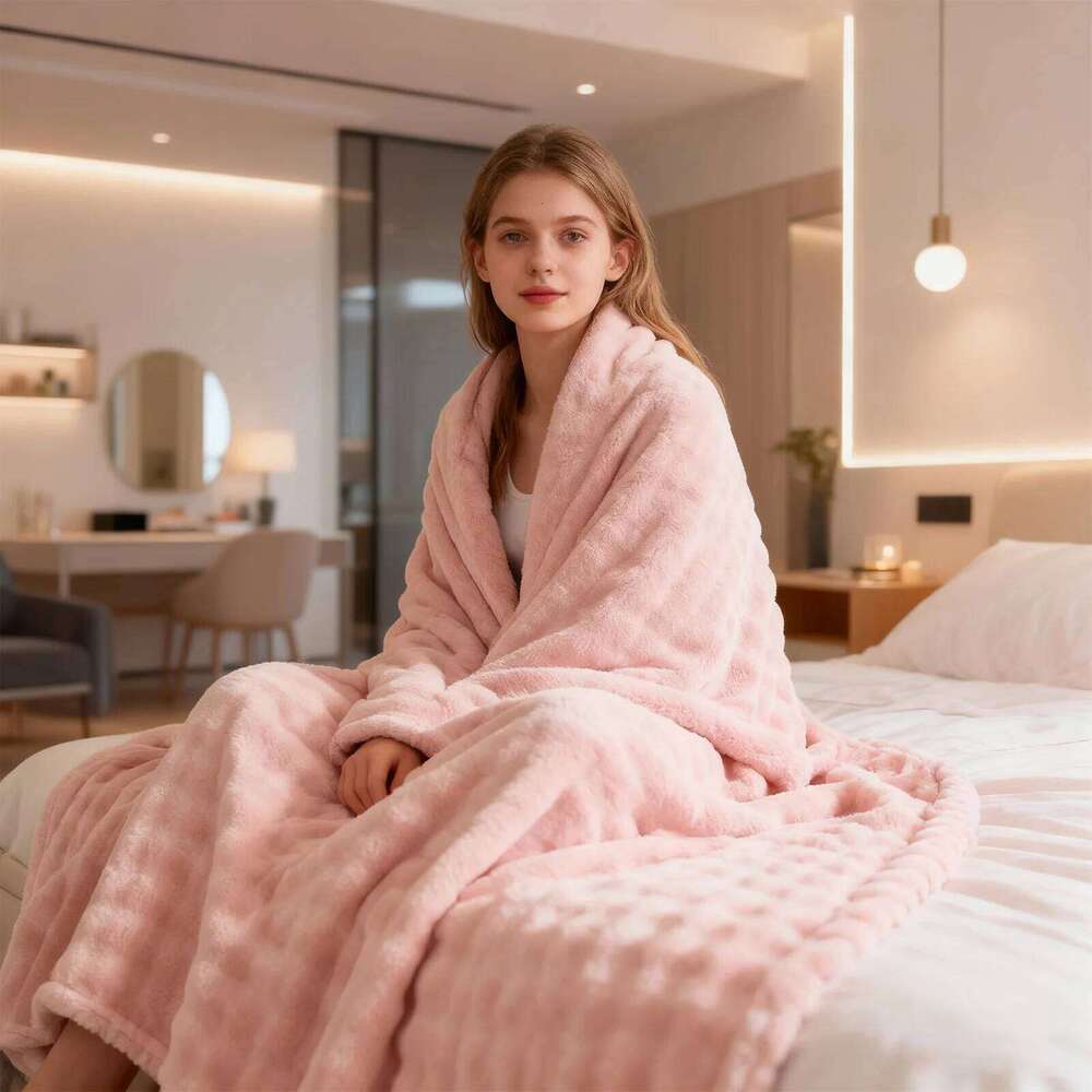 1 Pc Luxury Faux Rabbit Fur Throw Blanket Soft Warm White Striped Fluffy Blankets for Sofa Office Naps Single Double Plush Plaid W260120