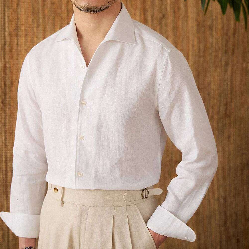 Mr. Lu San Summer Light Breathable 100 Linen One-Piece Collar Long Sleeve Gentry All-Match White Shirt Men Mdng260120