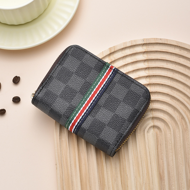 Vintage Monogram Zip-Around Card Holder Compact Multi-Slot Wallet for Coins & Cards