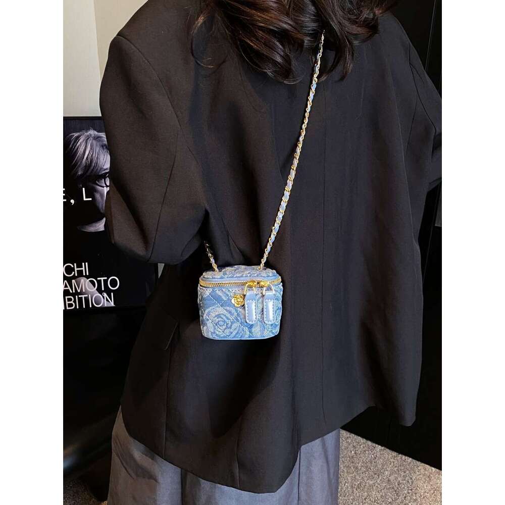 New Style Mini Crossbody Golden Ball Square Box Lipstick Internet Celebrity Versatile Denim Camellia Small Waste Bag