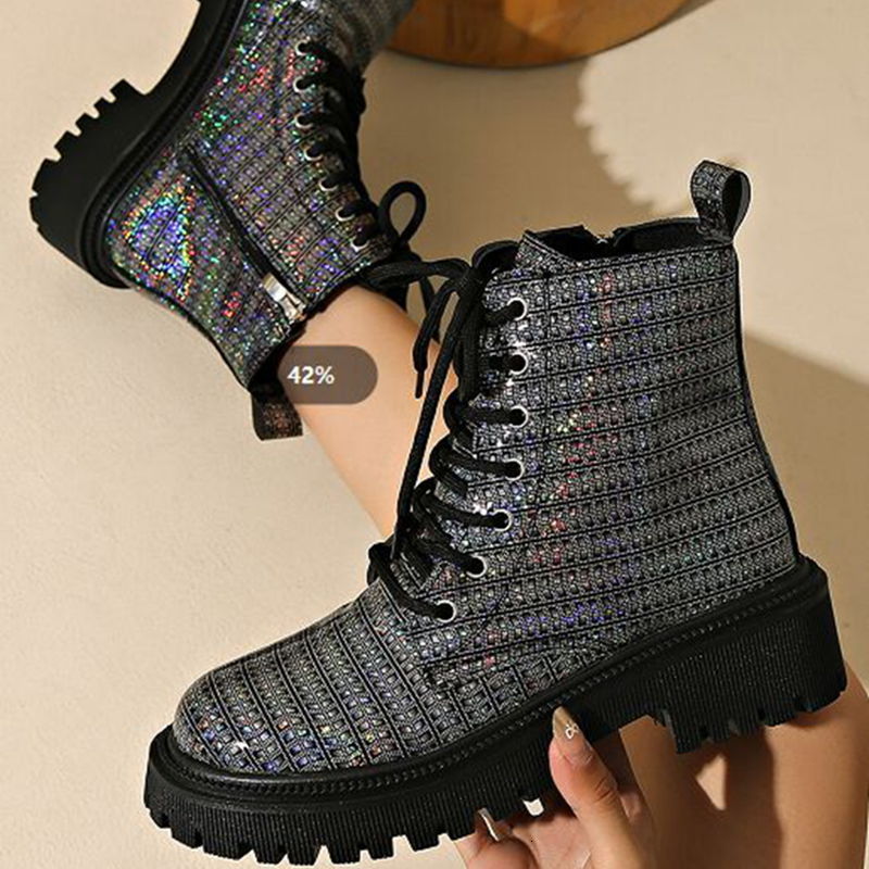 Winter Boots Female British Womens Shoes Thick Bottom Mid-calf Single Boots Thick Heeled Casual Ankle Boots for Women 251105