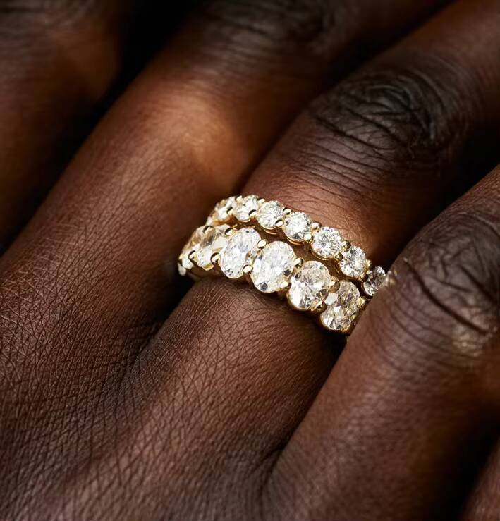 18K Gold Plated Rings 925 Silver Moissanite Diamond Ring Oval Cut Elegant Eternity Band Fine Brand Jewelry Luxury for Women