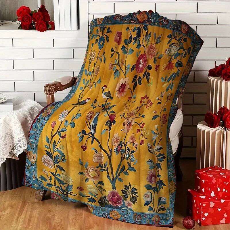 Creative Flower Tree Bird Pattern Flannel Velvet Comfortable Warm and Soft Plush Blanket Office Napping W260120