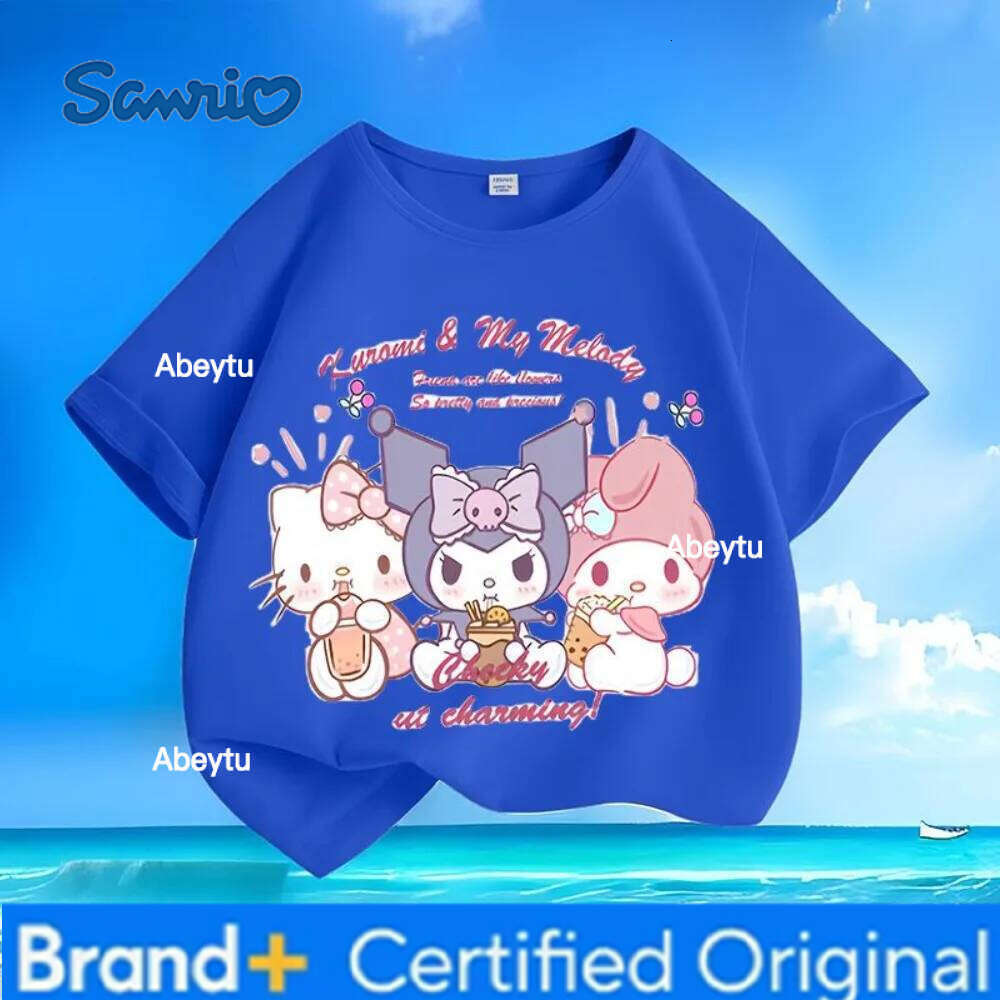 Sanrio Trendy Kids Style & Hello Kitty Cute Anime Print Unisex Streetwear Knit Short-Sleeve T-Shirt Lightweight and Comfortable H260120