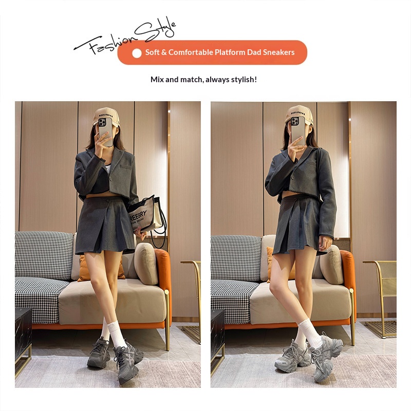 In stock dad shoes for women, new style for autumn and winter 2025, height increasing thick-soled casual and versatile trendy sneakers, muffin shoes f