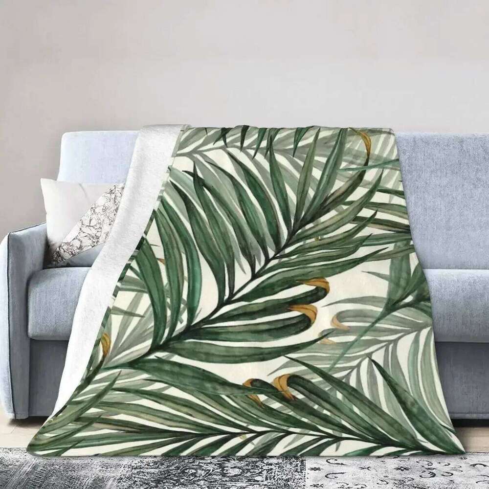 Flannel Throw Palm Leaves Blankets Soft Bedspread Warm Plush Blanket for Bed Living room Picnic Travel Home Couch W260120